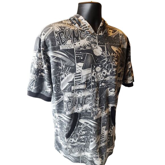 Royal Blue Hoodie Large Comic Book Graphic Short Sleeve Sweatshirt Retro Pop Art - Picture 10 of 16